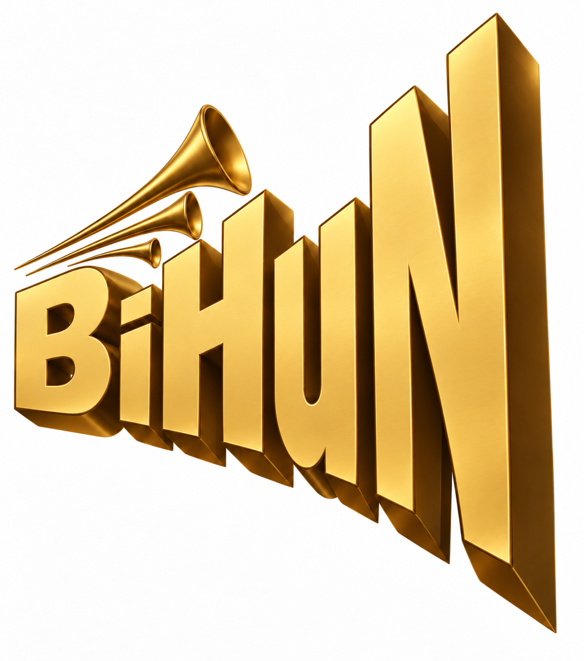 Goldenes BiHuN-Logo mit drei Fanfaren